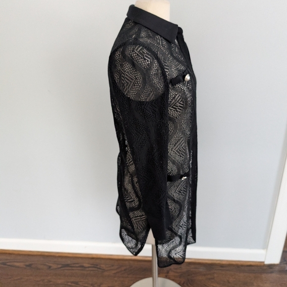 Women's Ming Wang Black Pearl Button Sweater Cardigan Lace XS - Picture 4 of 5